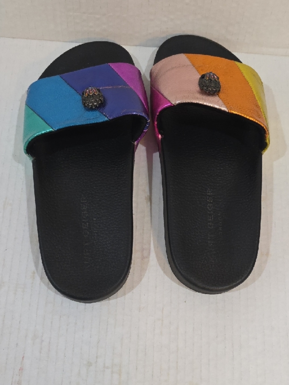 Kurt Geiger Women's Multicolor Metallic Slide Sandals - Black Footbed Size 7.5 - Picture 6 of 9